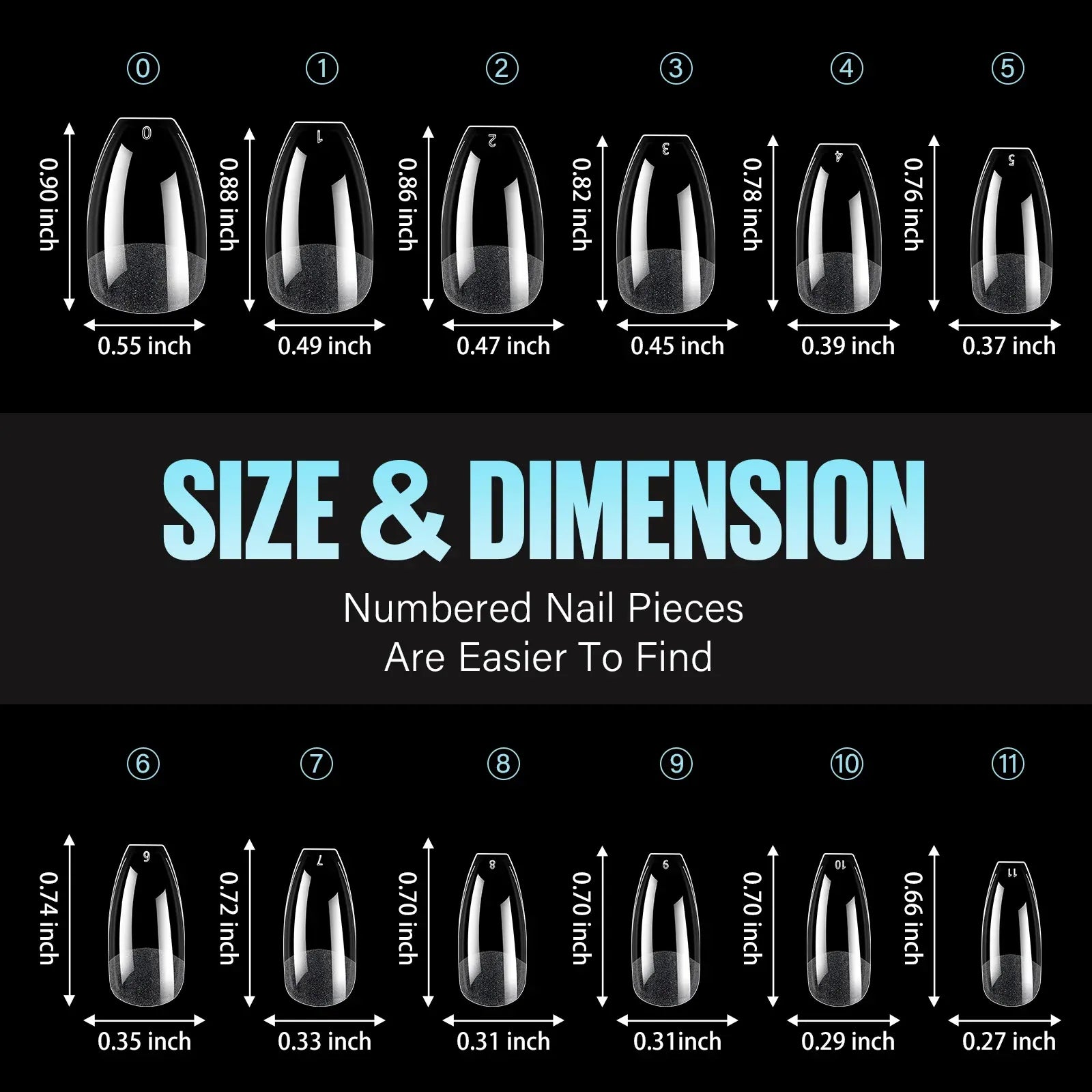 192 pieces of transparent acrylic fake nails, almond oval coffin square, suitable for nail art and home DIY nail making products