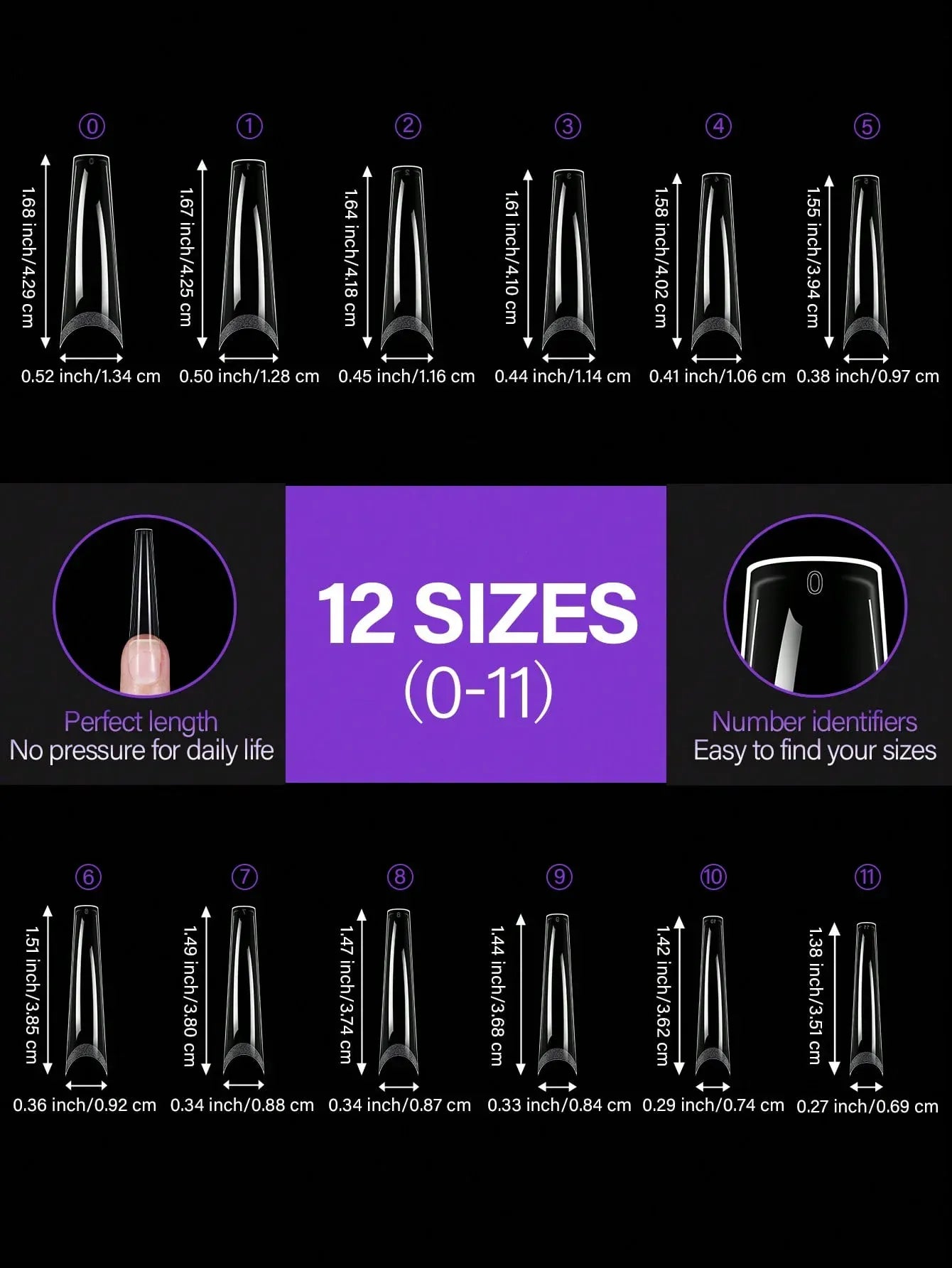 192 pieces of transparent acrylic fake nails, almond oval coffin square, suitable for nail art and home DIY nail making products