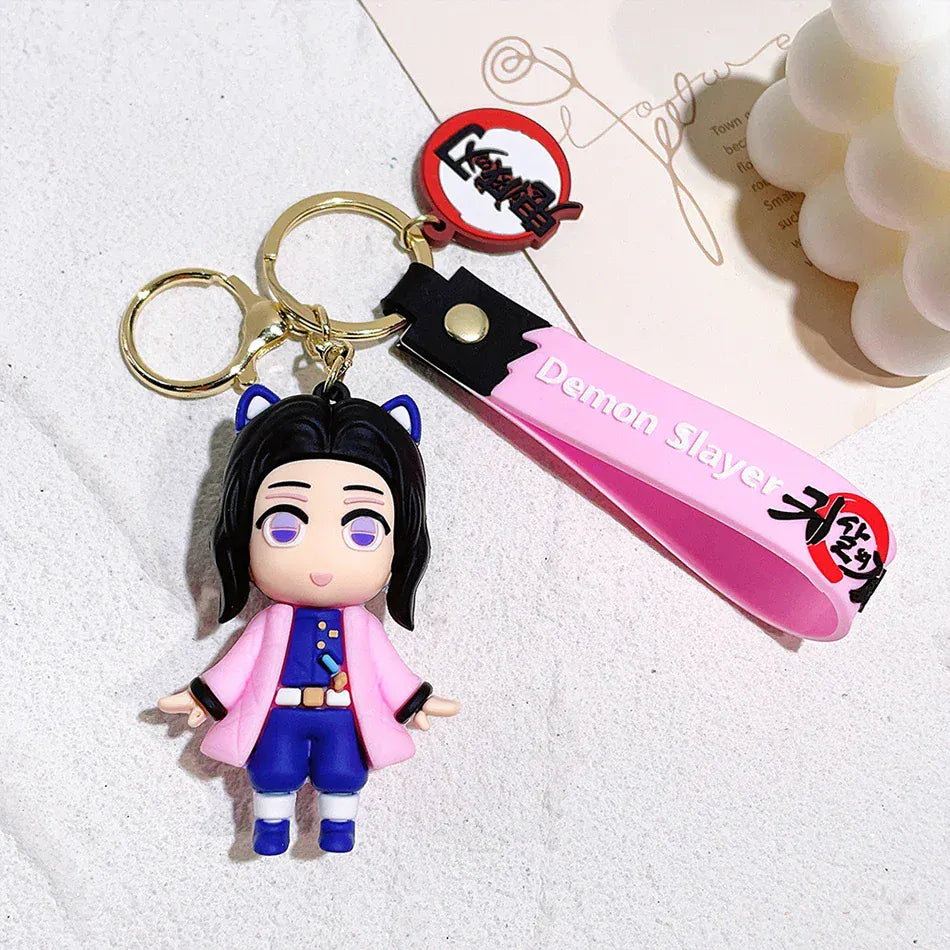 6 Pcs Demon Slayer Cartoon PVC Doll Car Keychain, Cute Anime Silicone Keychain for Backpack, Creative Couple Pendant, Gift for K