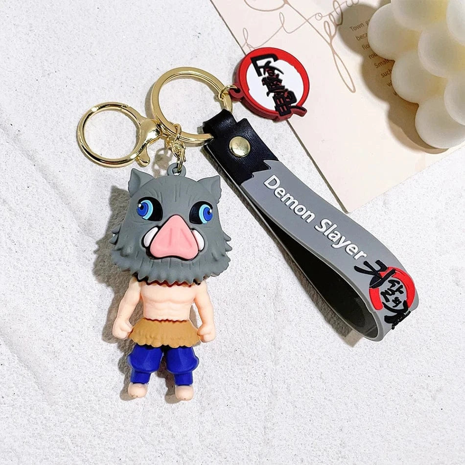 6 Pcs Demon Slayer Cartoon PVC Doll Car Keychain, Cute Anime Silicone Keychain for Backpack, Creative Couple Pendant, Gift for K