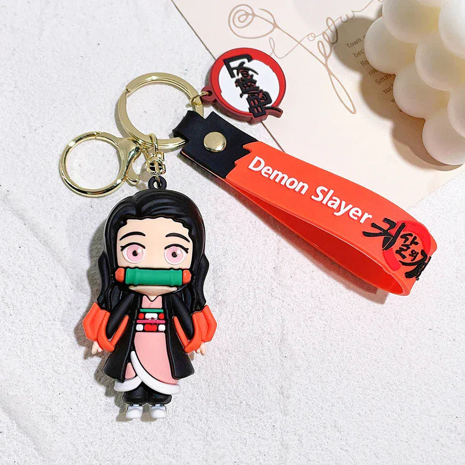 6 Pcs Demon Slayer Cartoon PVC Doll Car Keychain, Cute Anime Silicone Keychain for Backpack, Creative Couple Pendant, Gift for K
