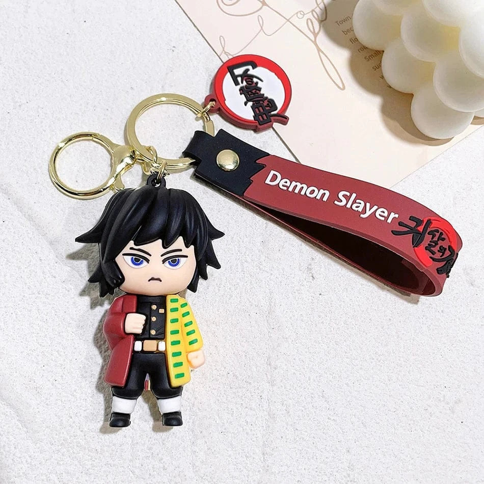 6 Pcs Demon Slayer Cartoon PVC Doll Car Keychain, Cute Anime Silicone Keychain for Backpack, Creative Couple Pendant, Gift for K