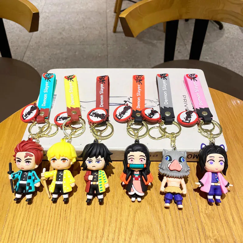 1PCS/6PCS Demon Slayer Cartoon Doll PVC Car Keychain Cute Anime Silicone Keyring Backpack Creative Couple Pendant Children's Gift