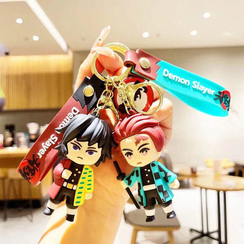 1PCS/6PCS Demon Slayer Cartoon Doll PVC Car Keychain Cute Anime Silicone Keyring Backpack Creative Couple Pendant Children's Gift