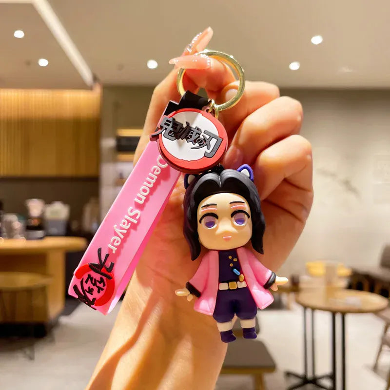 1PCS/6PCS Demon Slayer Cartoon Doll PVC Car Keychain Cute Anime Silicone Keyring Backpack Creative Couple Pendant Children's Gift