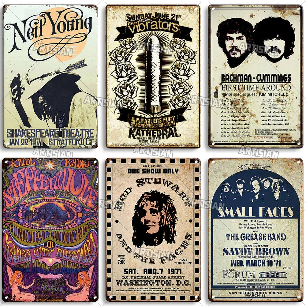 ARTISIAN Classic Rock Music Metal Tin Sign Home Bar Wall Decorative Weathered Metal Plaque Cafe Metal Sign Art Industrial Decor