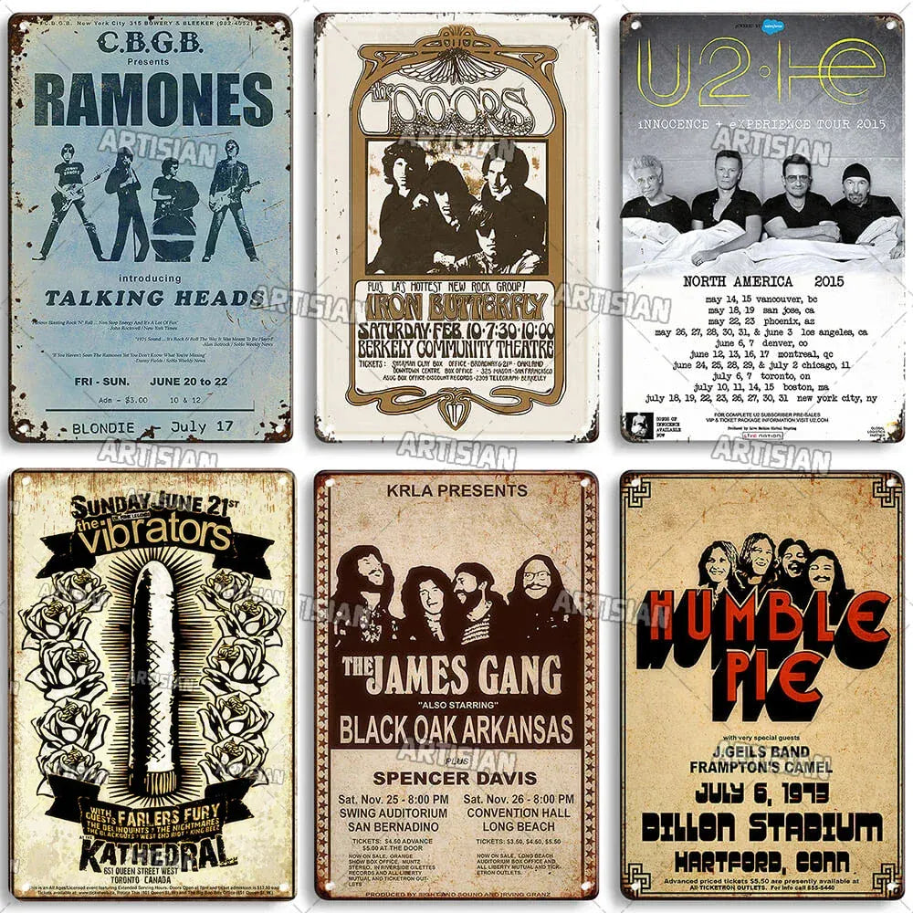 ARTISIAN Classic Rock Music Metal Tin Sign Home Bar Wall Decorative Weathered Metal Plaque Cafe Metal Sign Art Industrial Decor