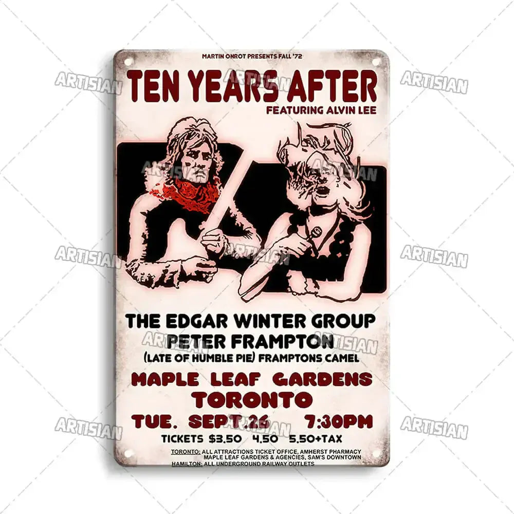 ARTISIAN Classic Rock Music Metal Tin Sign Home Bar Wall Decorative Weathered Metal Plaque Cafe Metal Sign Art Industrial Decor