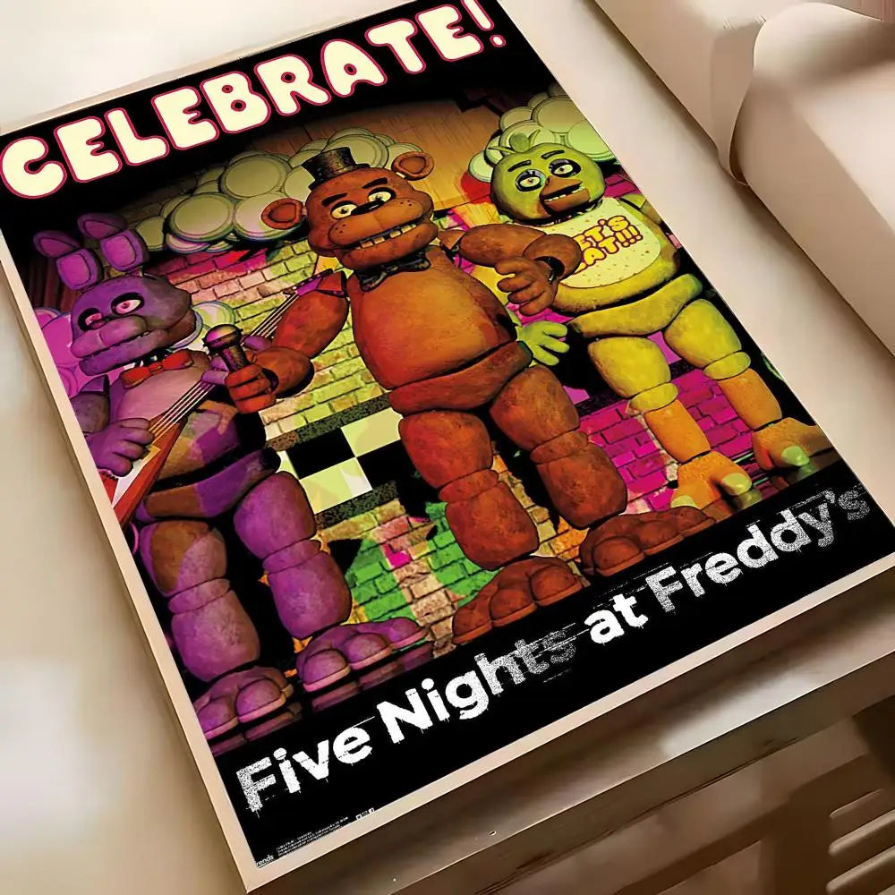 Fnaf Five-nights-At-Freddys Game Poster Poster Waterproof HD Wall Art Decal Self-Adhesive Aesthetic Decor For Home Living