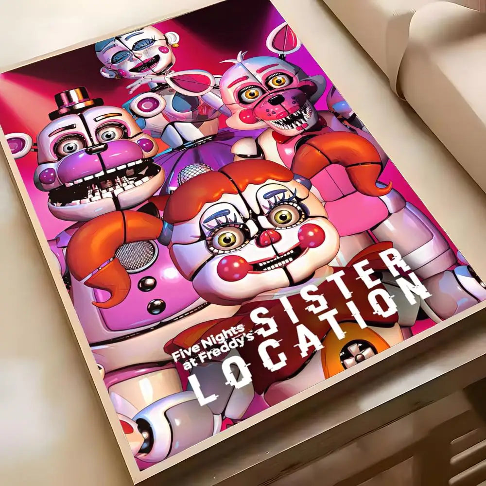 Fnaf Five-nights-At-Freddys Game Poster Poster Waterproof HD Wall Art Decal Self-Adhesive Aesthetic Decor For Home Living