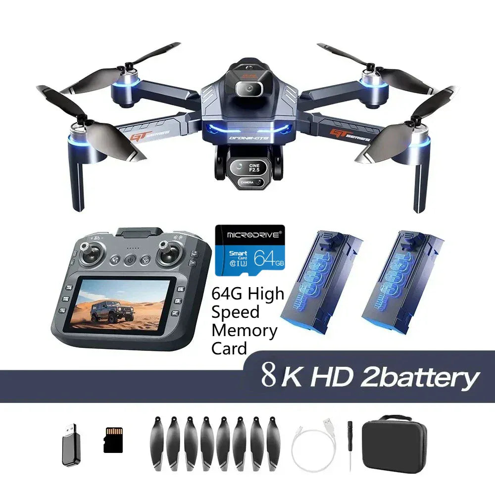 GT8 Drone 4K HD Camera Obstacle Avoidance Aerial Photography Brushless Drone with Screen Foldable RC Drone Quadcopter RTF