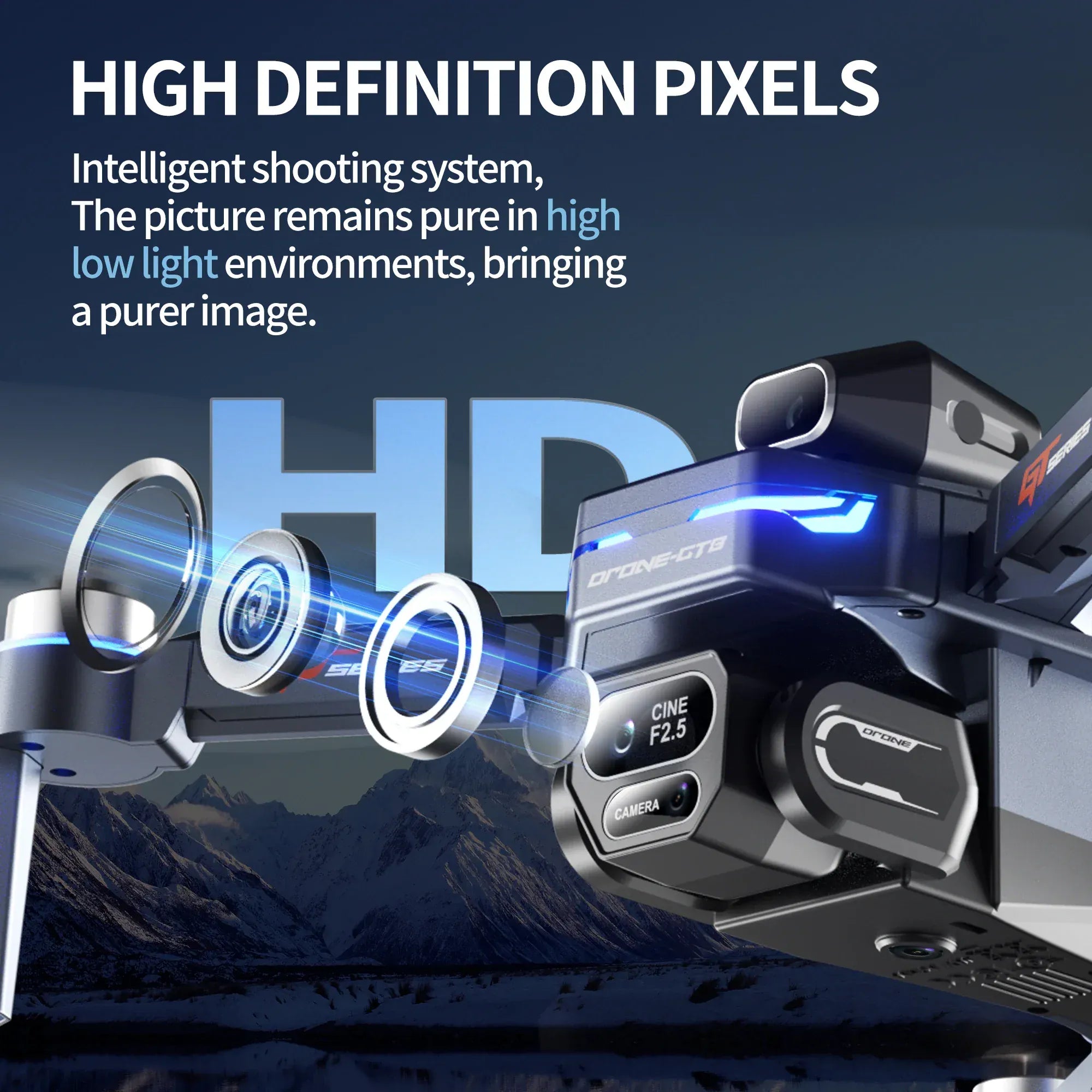 GT8 Drone with Screen 8K HD Camera WIFI Brushless Aerial photography quadcopter battery power display colourful lights RC dron