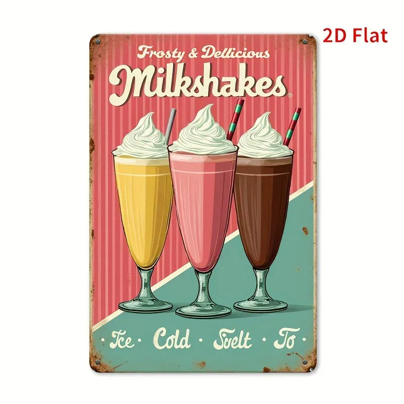 [Ice Cream Dessert Metal Sign] 2D Flat, 2D Flat "ice Cream" Dessert Metal Sign  Painting, Style Wall Art, Suitable for Bar