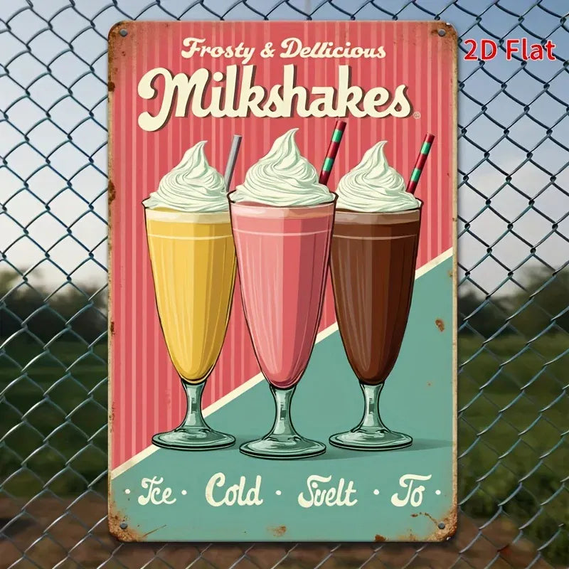 [Ice Cream Dessert Metal Sign] 2D Flat, 2D Flat "ice Cream" Dessert Metal Sign  Painting, Style Wall Art, Suitable for Bar