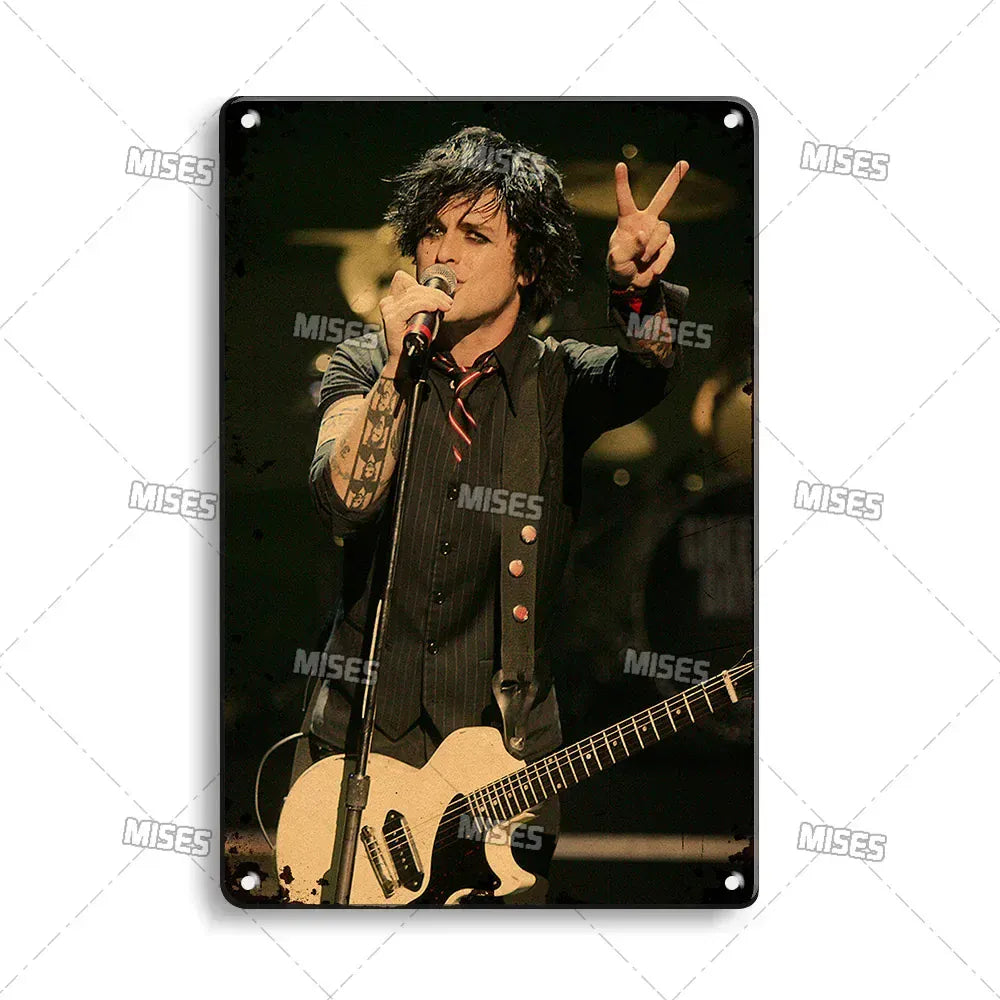 MISES Green Day Metal Plaque Poster Punk Rock Music Metal Plate Nostalgic Metal Tin Sign Retro Decorative Plate Industrial Decor