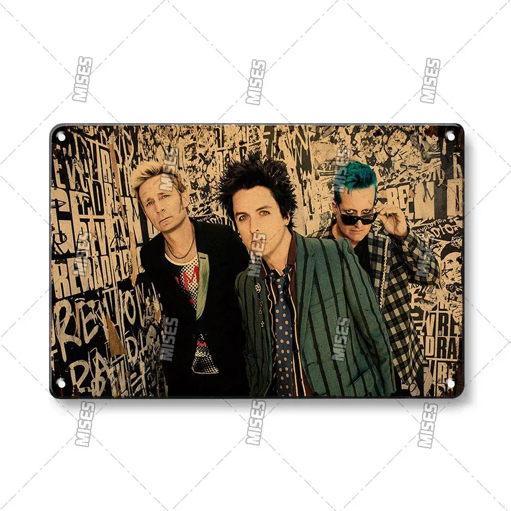 MISES Green Day Metal Plaque Poster Punk Rock Music Metal Plate Nostalgic Metal Tin Sign Retro Decorative Plate Industrial Decor