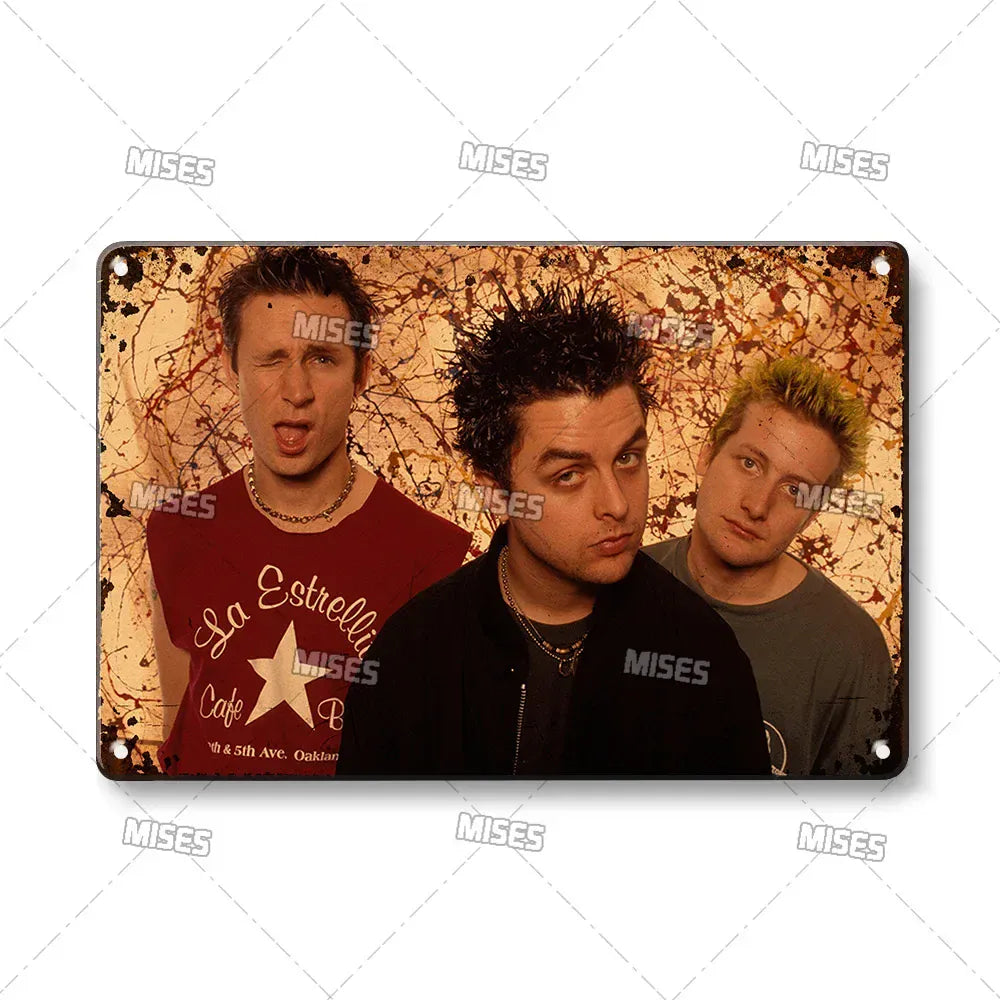 MISES Green Day Metal Plaque Poster Punk Rock Music Metal Plate Nostalgic Metal Tin Sign Retro Decorative Plate Industrial Decor