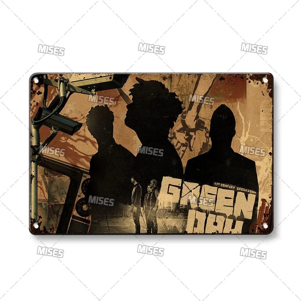 MISES Green Day Metal Plaque Poster Punk Rock Music Metal Plate Nostalgic Metal Tin Sign Retro Decorative Plate Industrial Decor