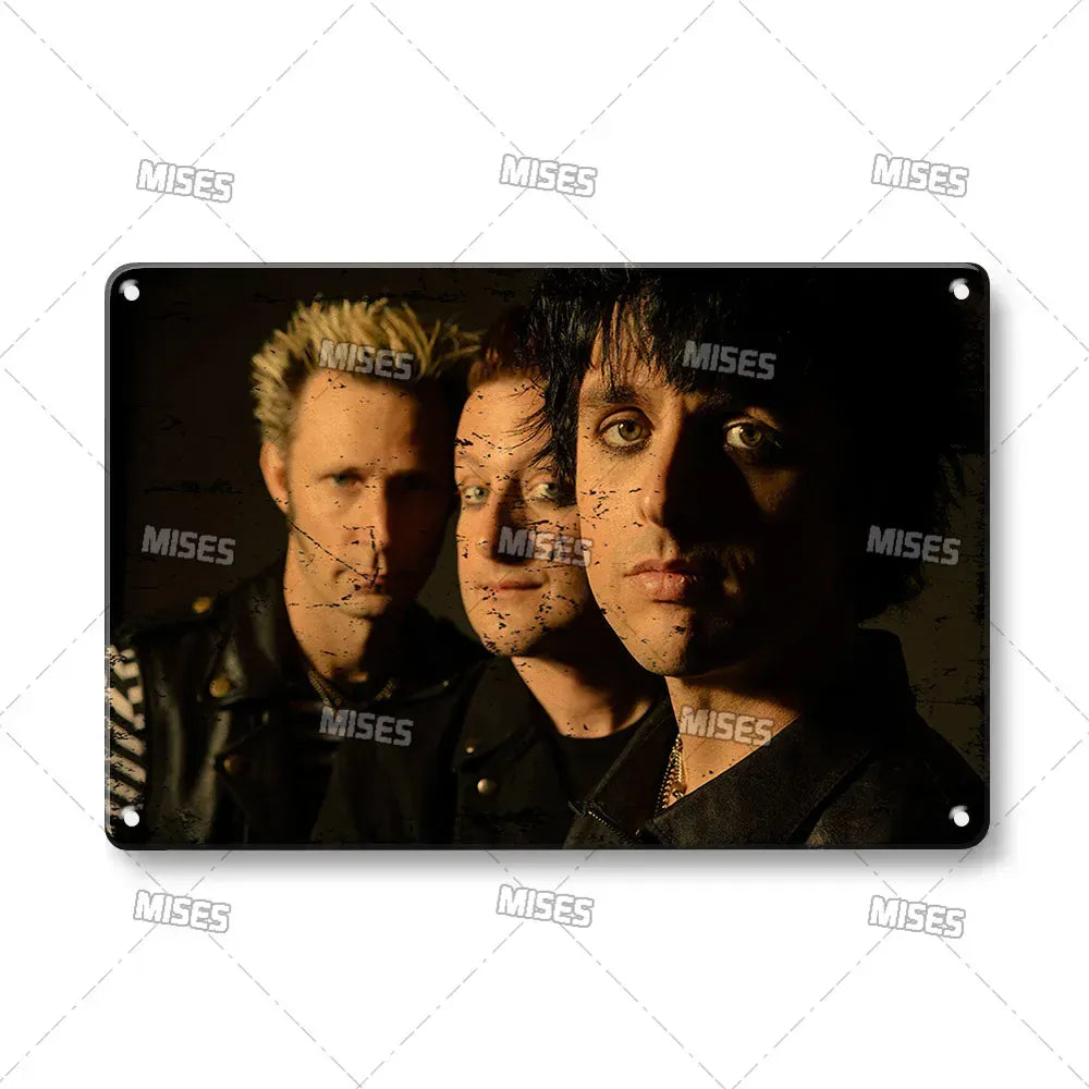 MISES Green Day Metal Plaque Poster Punk Rock Music Metal Plate Nostalgic Metal Tin Sign Retro Decorative Plate Industrial Decor