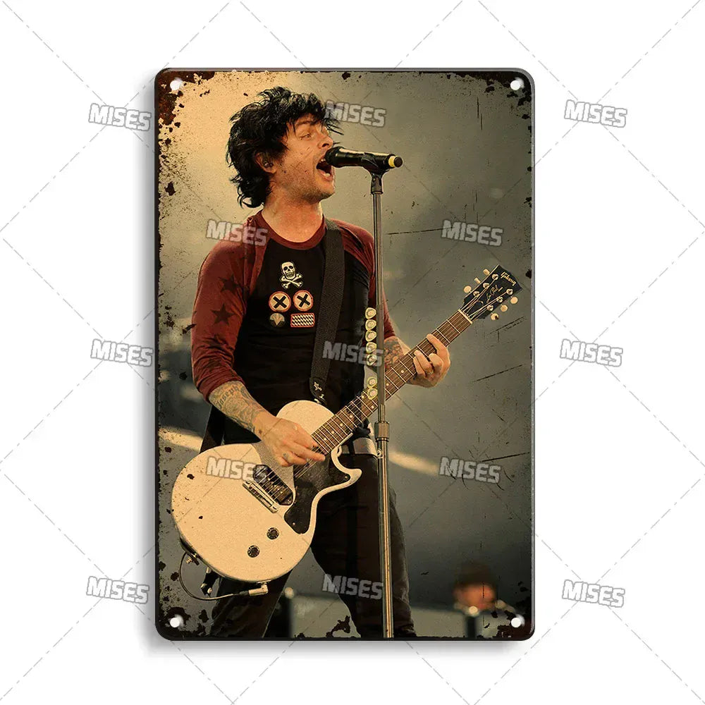 MISES Green Day Metal Plaque Poster Punk Rock Music Metal Plate Nostalgic Metal Tin Sign Retro Decorative Plate Industrial Decor