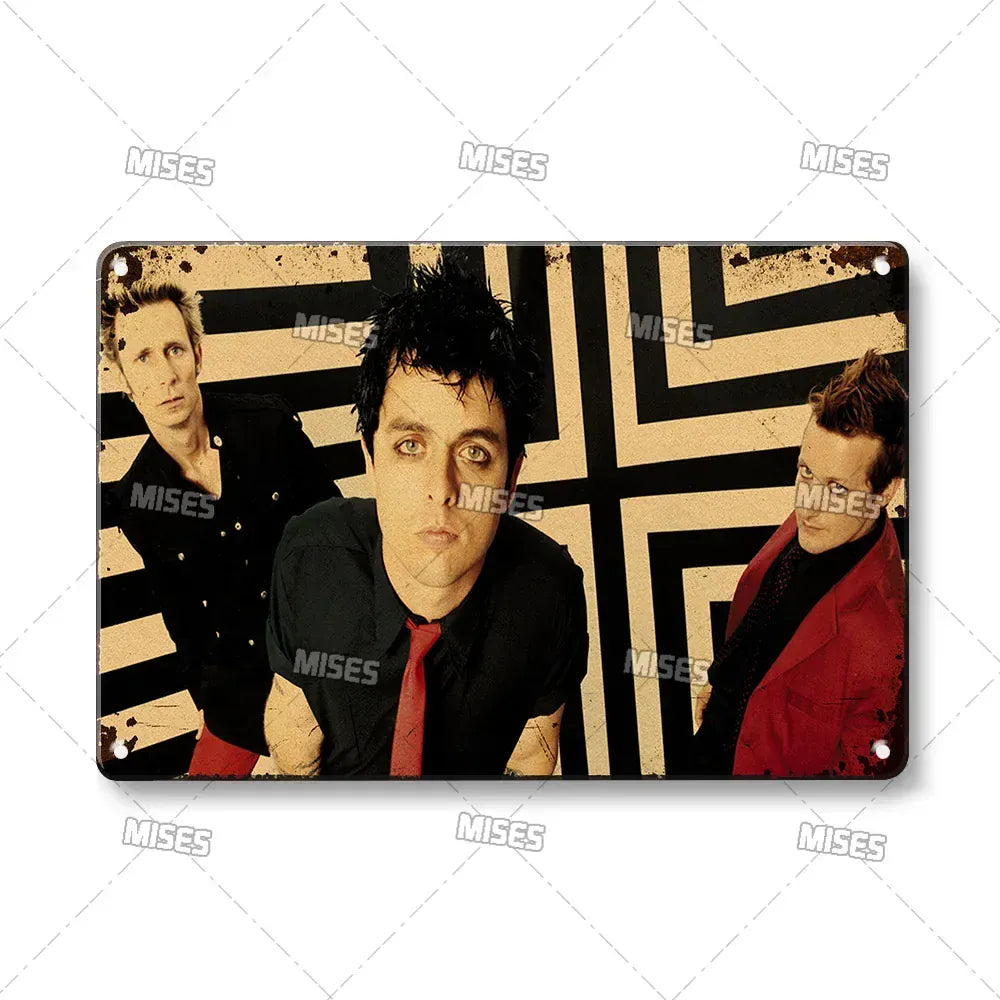 MISES Green Day Metal Plaque Poster Punk Rock Music Metal Plate Nostalgic Metal Tin Sign Retro Decorative Plate Industrial Decor