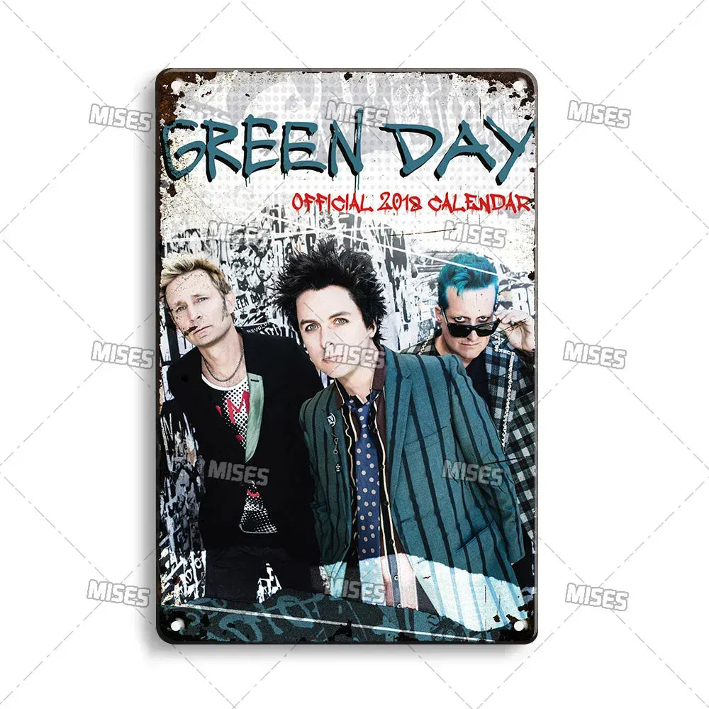 MISES Green Day Metal Plaque Poster Punk Rock Music Metal Plate Nostalgic Metal Tin Sign Retro Decorative Plate Industrial Decor