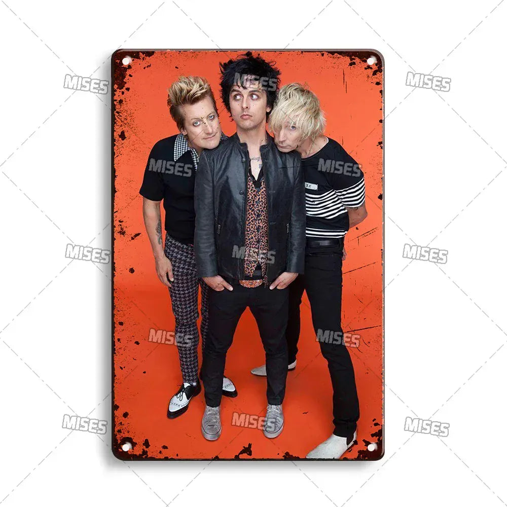 MISES Green Day Metal Plaque Poster Punk Rock Music Metal Plate Nostalgic Metal Tin Sign Retro Decorative Plate Industrial Decor