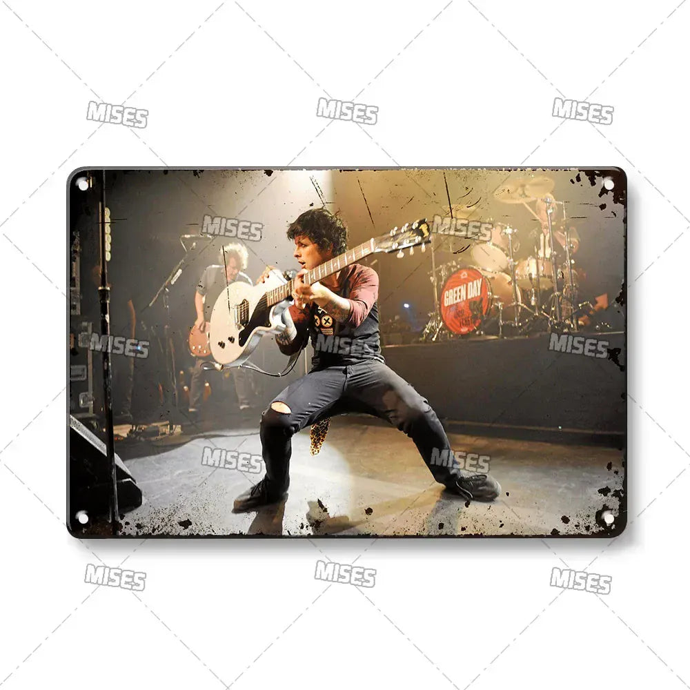 MISES Green Day Metal Plaque Poster Punk Rock Music Metal Plate Nostalgic Metal Tin Sign Retro Decorative Plate Industrial Decor