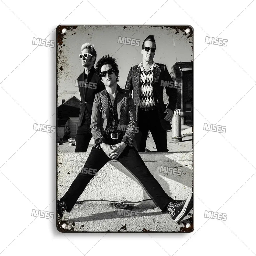 MISES Green Day Metal Plaque Poster Punk Rock Music Metal Plate Nostalgic Metal Tin Sign Retro Decorative Plate Industrial Decor