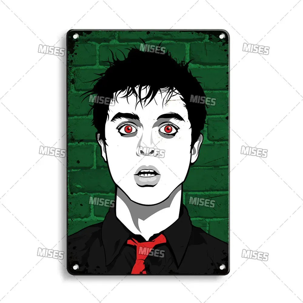 MISES Green Day Metal Plaque Poster Punk Rock Music Metal Plate Nostalgic Metal Tin Sign Retro Decorative Plate Industrial Decor