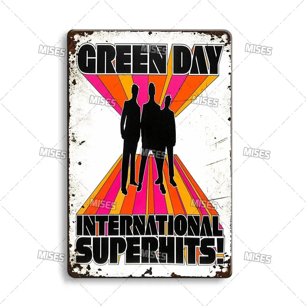 MISES Green Day Metal Plaque Poster Punk Rock Music Metal Plate Nostalgic Metal Tin Sign Retro Decorative Plate Industrial Decor