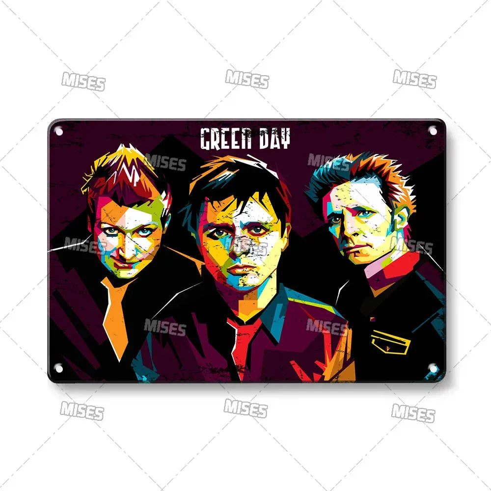 MISES Green Day Metal Plaque Poster Punk Rock Music Metal Plate Nostalgic Metal Tin Sign Retro Decorative Plate Industrial Decor