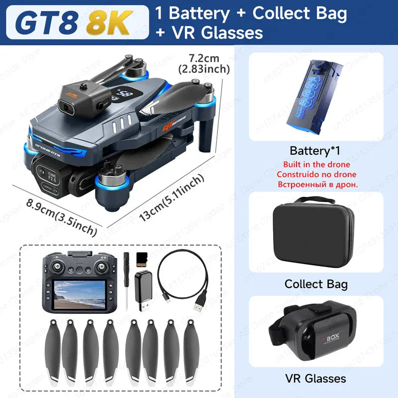 New GT8 Drone 8K Professional HD Dual Cameras Screen Remote 5G WIFI Brushless Motor Obstacle Avoidance Foldable Quadcopter Toys