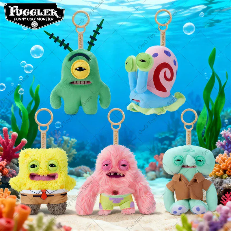 Original Fuggler Funny Ugly Teeth Monster Plush Toys Keychain Fugglers SpongeBob SquarePants Series Peluche Doll Key Rings Gifts