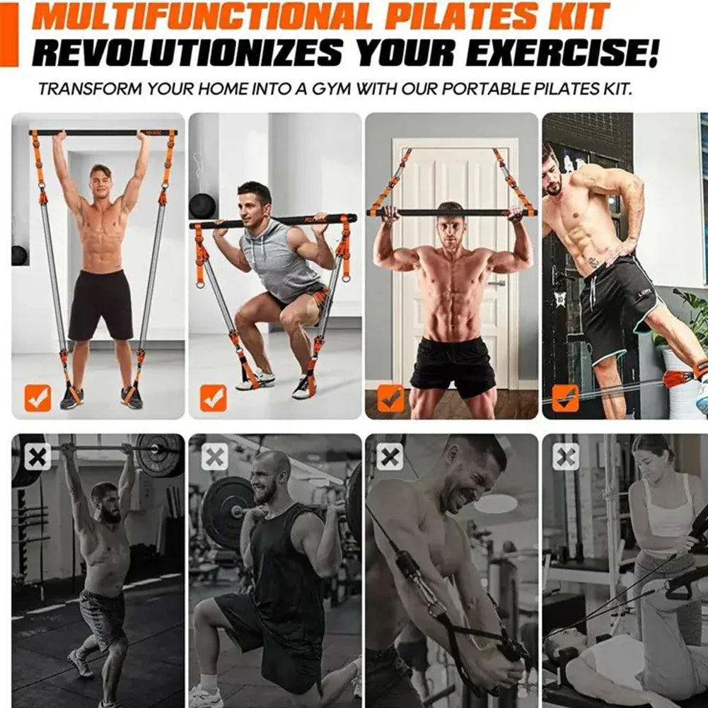 Pilates Bar Kit W/ Resistance Bands Multifunctional Pilates Bar Portable Yoga Pilates Stick Home Gym Strength Training Equipment