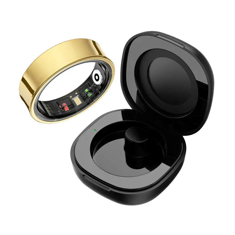 R09 Smart Ring Men Women with Charging Case, Heart Rate Blood Oxygen, Skin Temperature Monitor,5ATM Waterproof For Android iOS