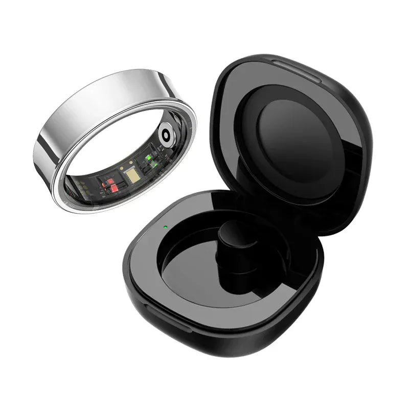 R09 Smart Ring Men Women with Charging Case, Heart Rate Blood Oxygen, Skin Temperature Monitor,5ATM Waterproof For Android iOS