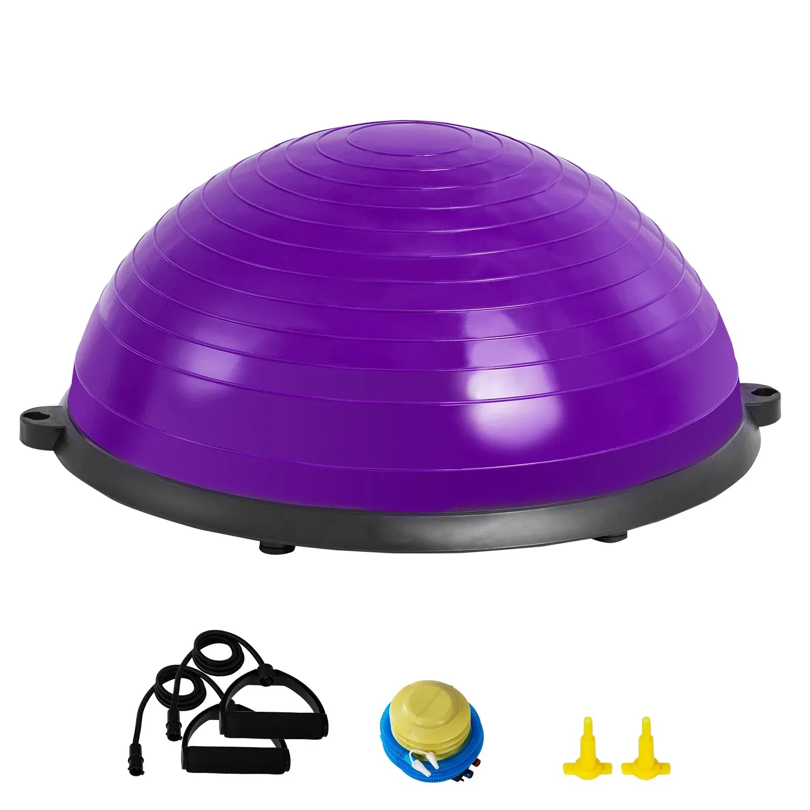 SucceBuy Half Exercise Ball Trainer Balance Ball Trainer Stability Ball Yoga Ball with Resistance Bands &Foot Pump Strength Ball